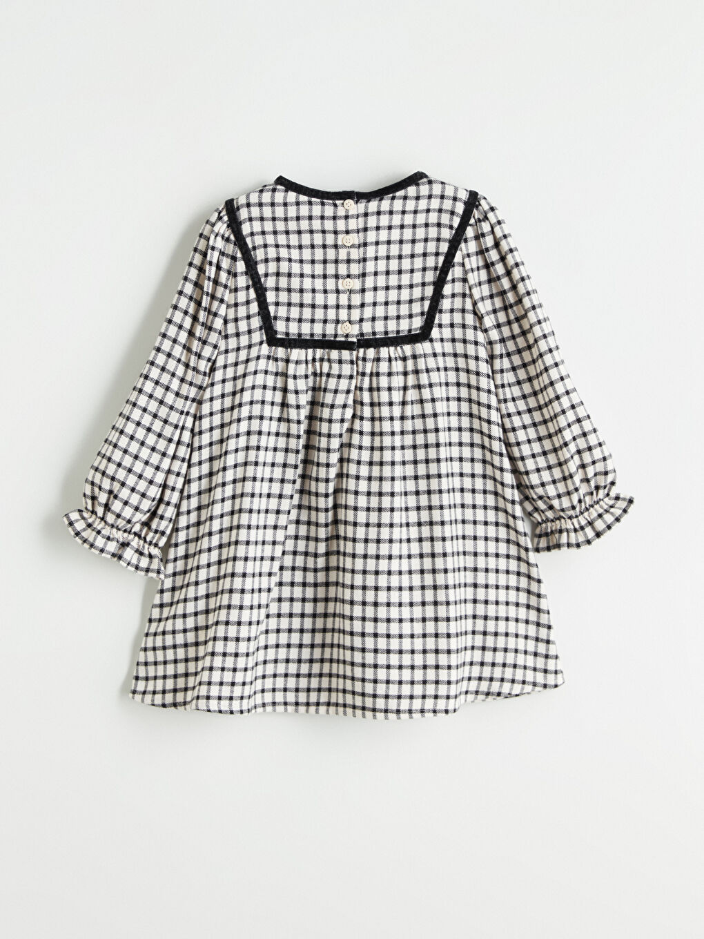 LCW Kids Crew Neck Check Pattern Long Sleeve Girl Dress -W5HB76Z1-LKX