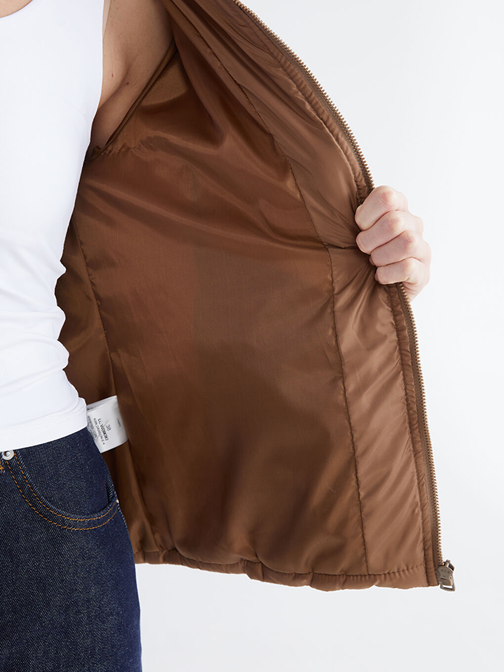 Kahverengi Kürk Kapüşonlu Kadın Şişme Mont-3