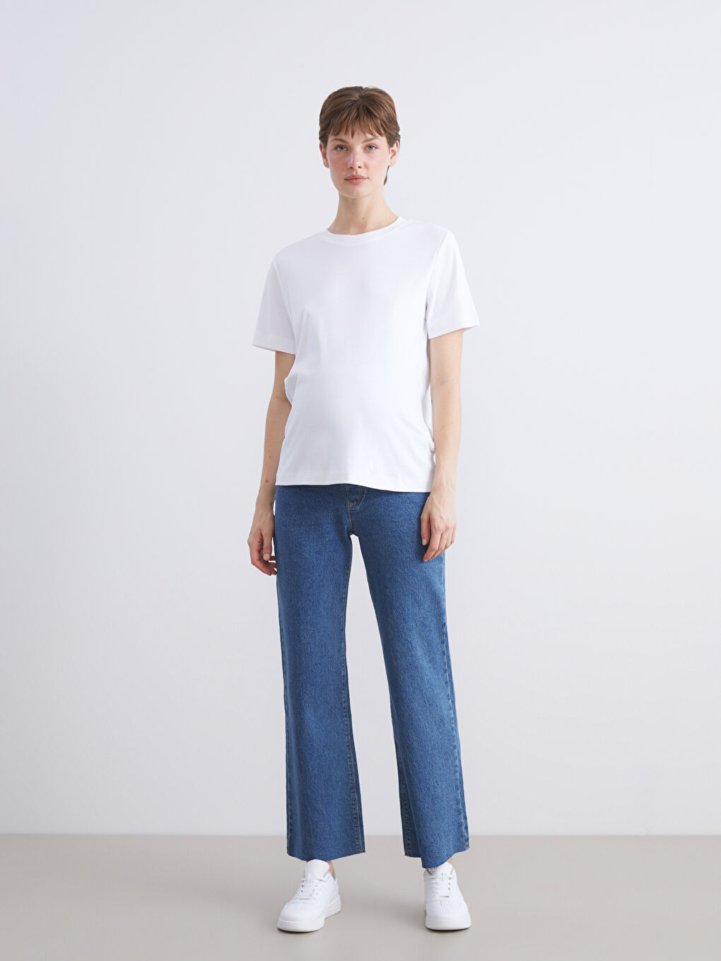 İndigo Karın Panelli Straight Fit Hamile Jean Pantolon