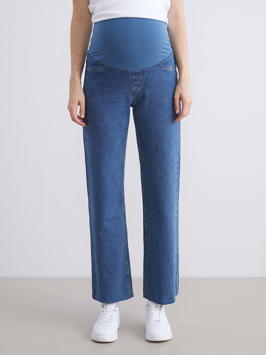 İndigo Karın Panelli Straight Fit Hamile Jean Pantolon-2