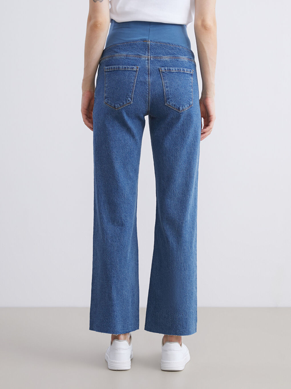 İndigo Karın Panelli Straight Fit Hamile Jean Pantolon-4