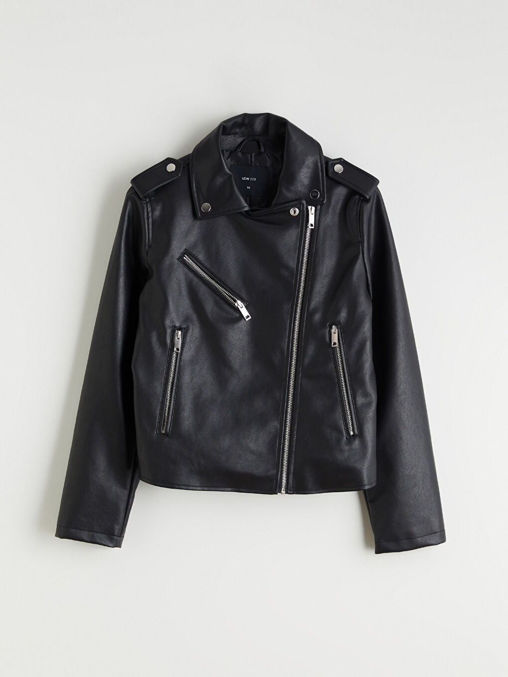Biker Neck Women's Faux Leather Jacket-6