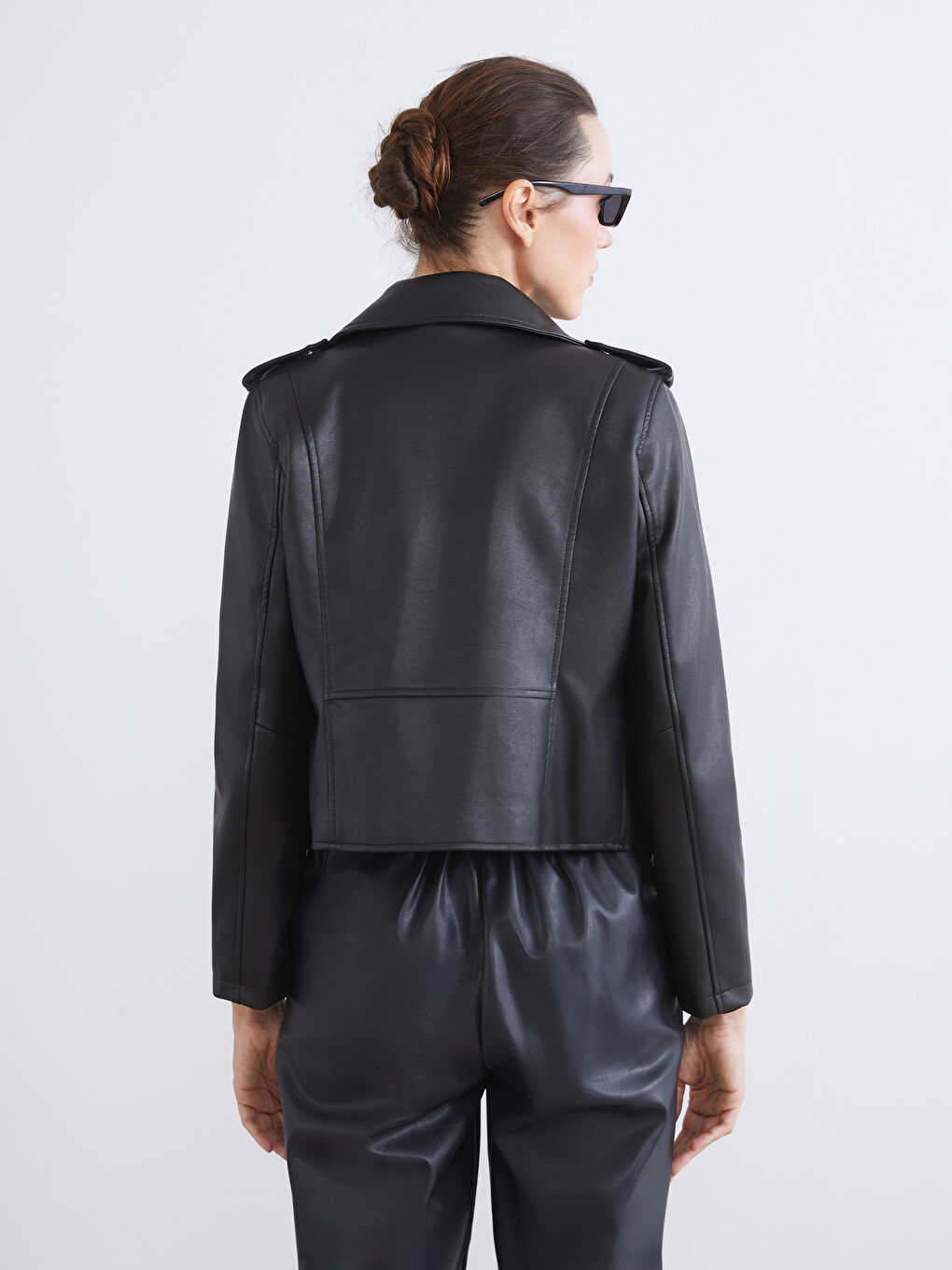 Biker Neck Women's Faux Leather Jacket-5