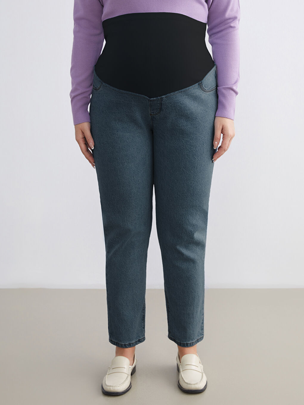 İndigo Karın Panelli Mom Fit Hamile Jean Pantolon-5