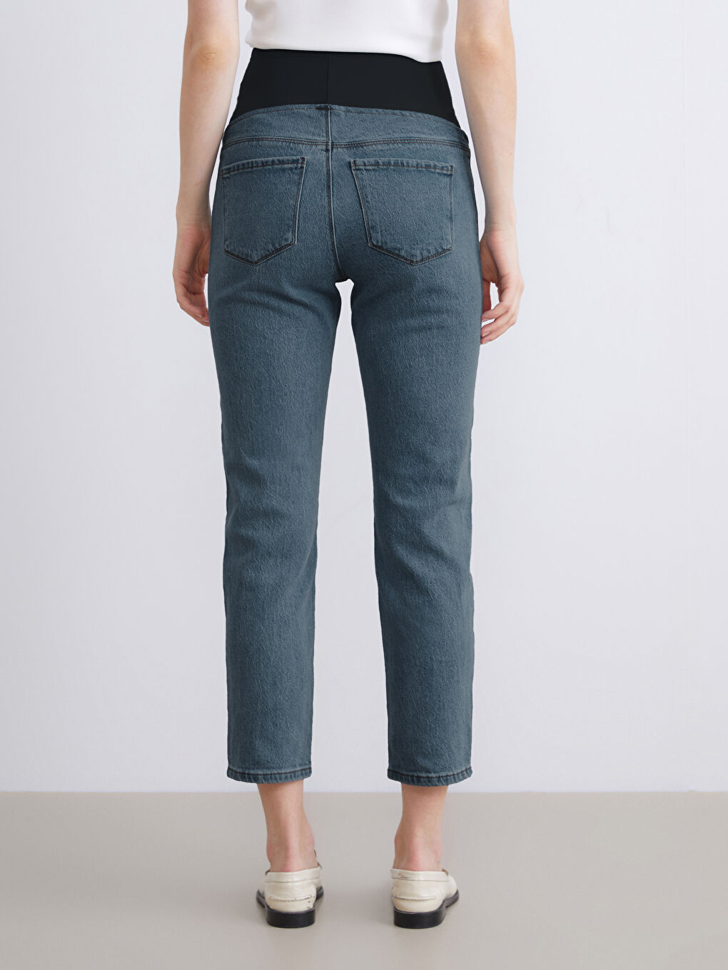 İndigo Karın Panelli Mom Fit Hamile Jean Pantolon-4