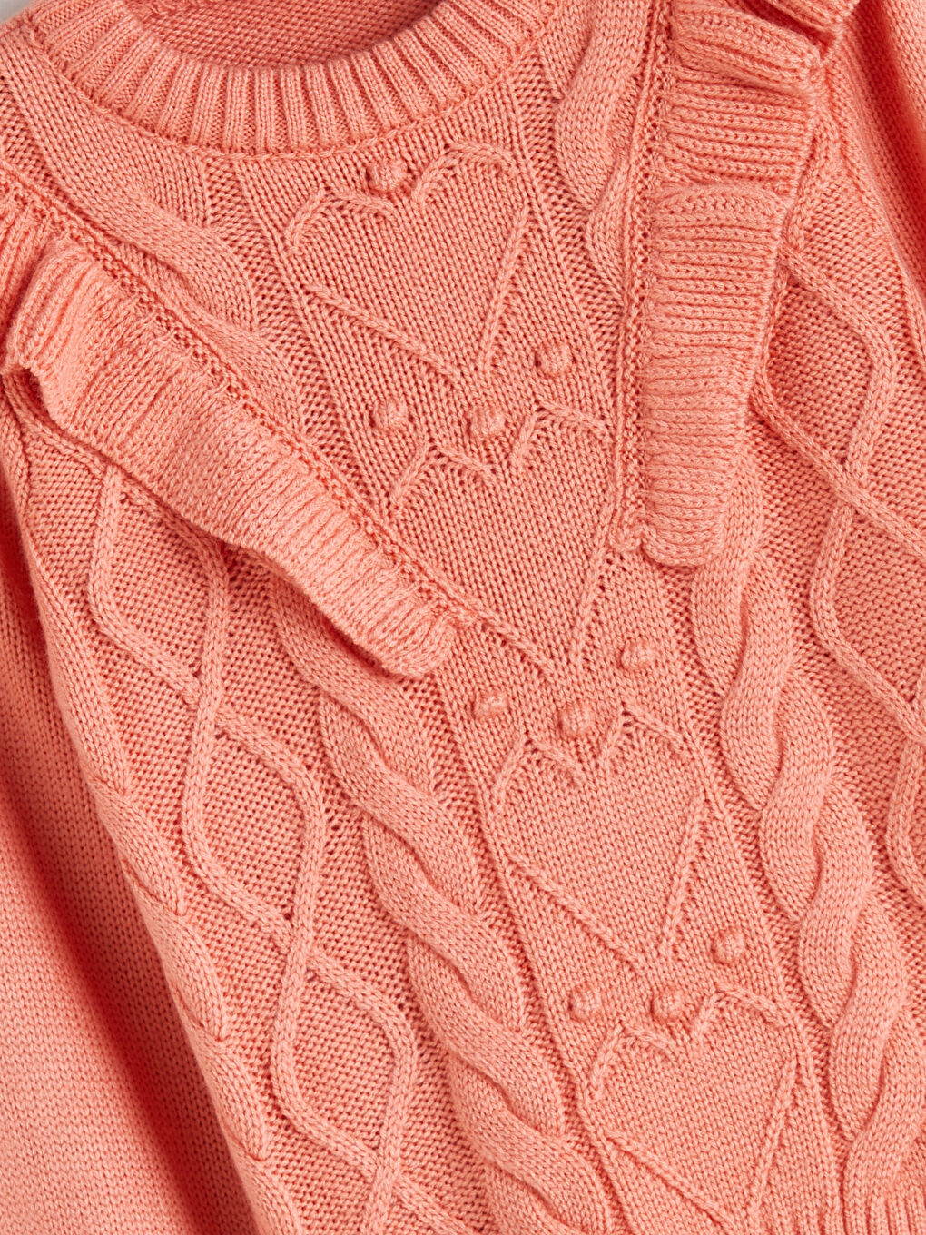 Turuncu Bisiklet Yaka Fırfır Detaylı Kız Çocuk Triko Kazak-1