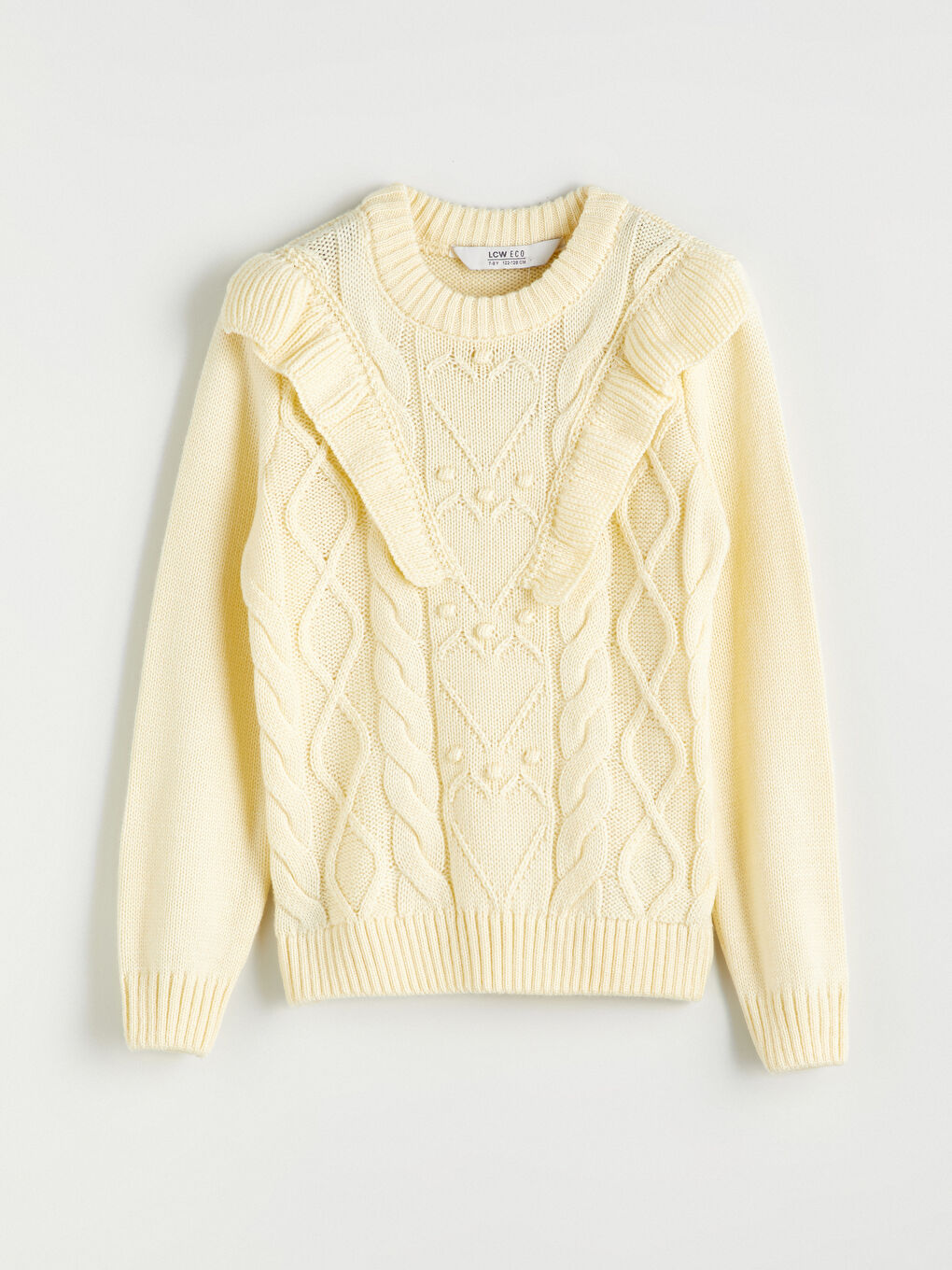 Ekru Bisiklet Yaka Fırfır Detaylı Kız Çocuk Triko Kazak