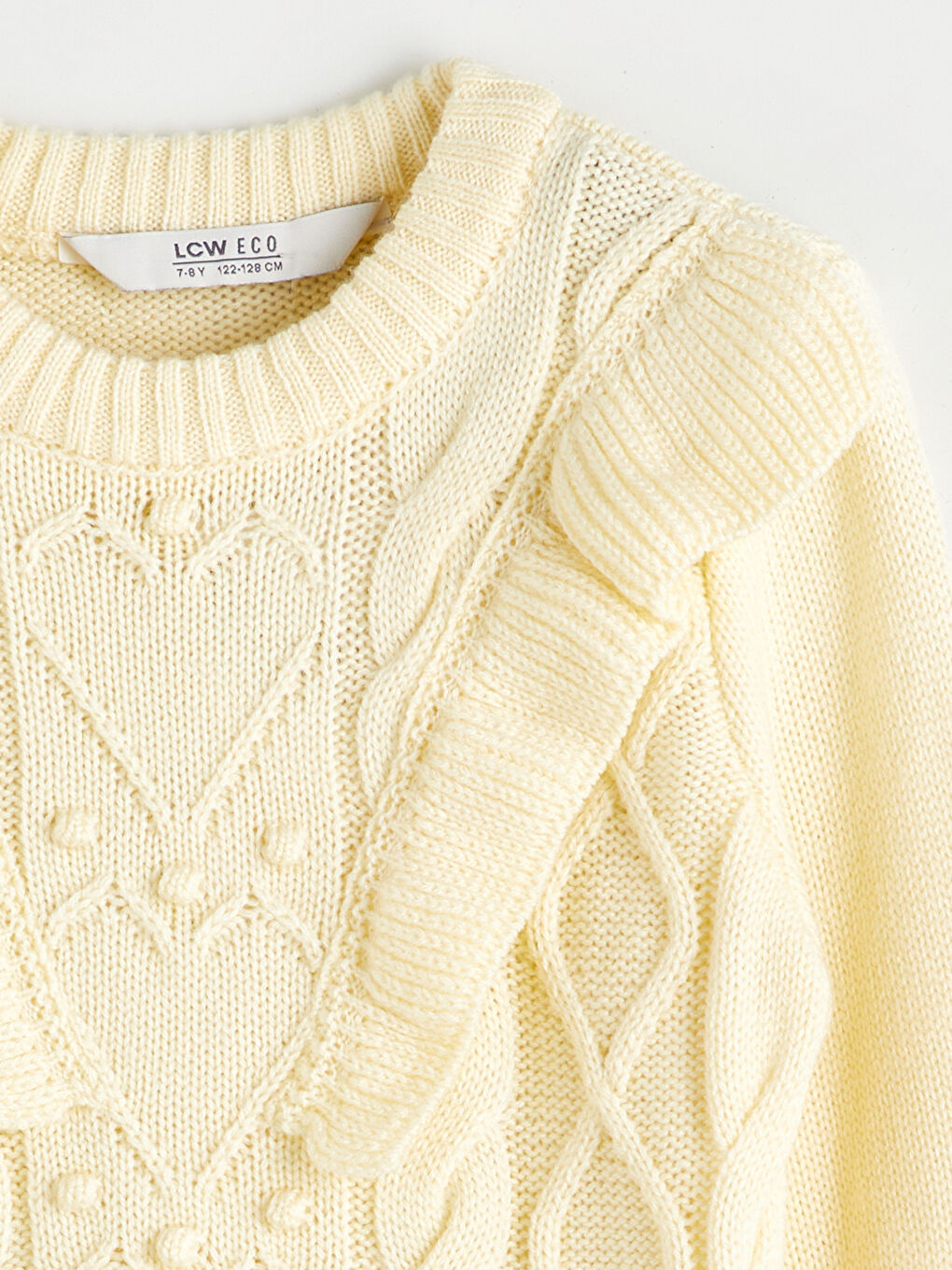 Ekru Bisiklet Yaka Fırfır Detaylı Kız Çocuk Triko Kazak-1