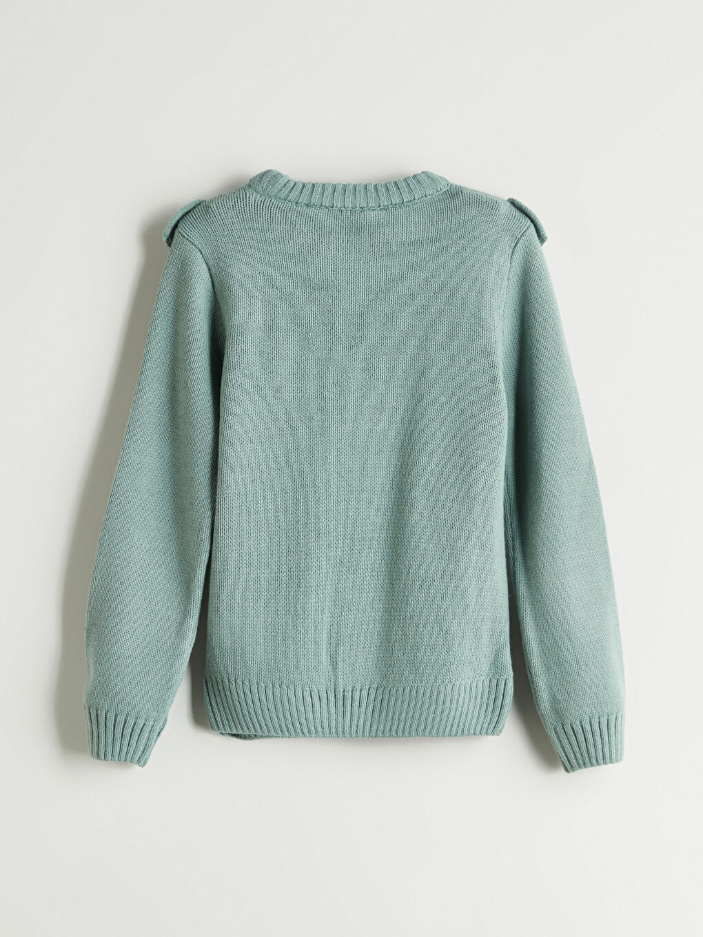 Yeşil Bisiklet Yaka Fırfır Detaylı Kız Çocuk Triko Kazak-2