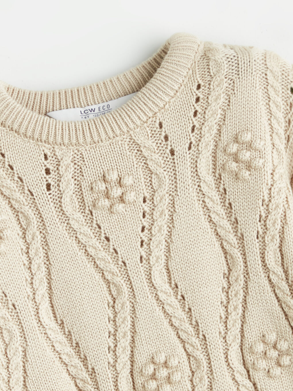 Bej Bisiklet Yaka Kız Çocuk Triko Kazak-1