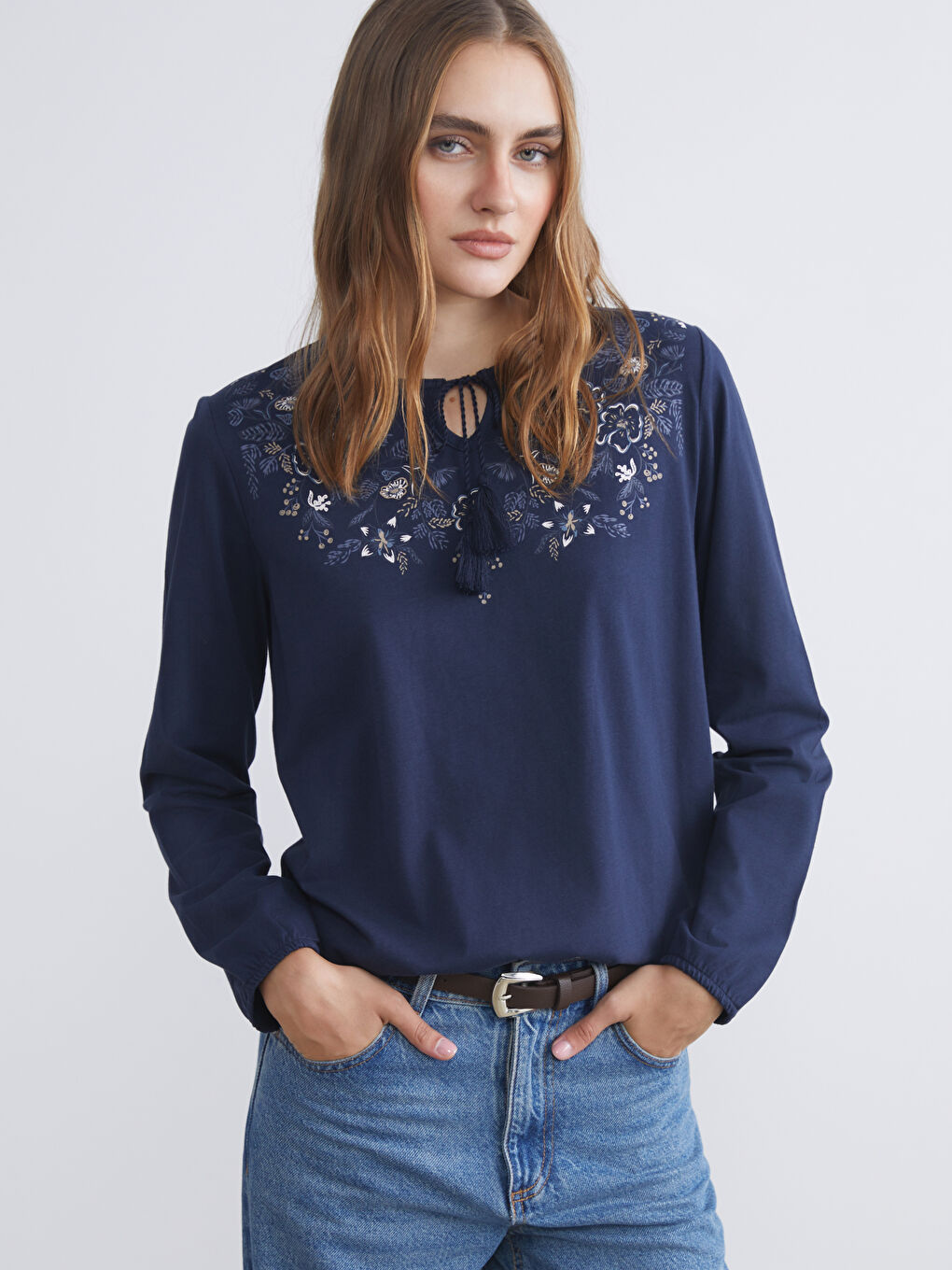 Tie Neck Floral Blouse