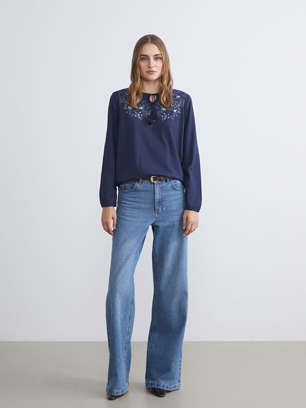 Tie Neck Floral Blouse-1