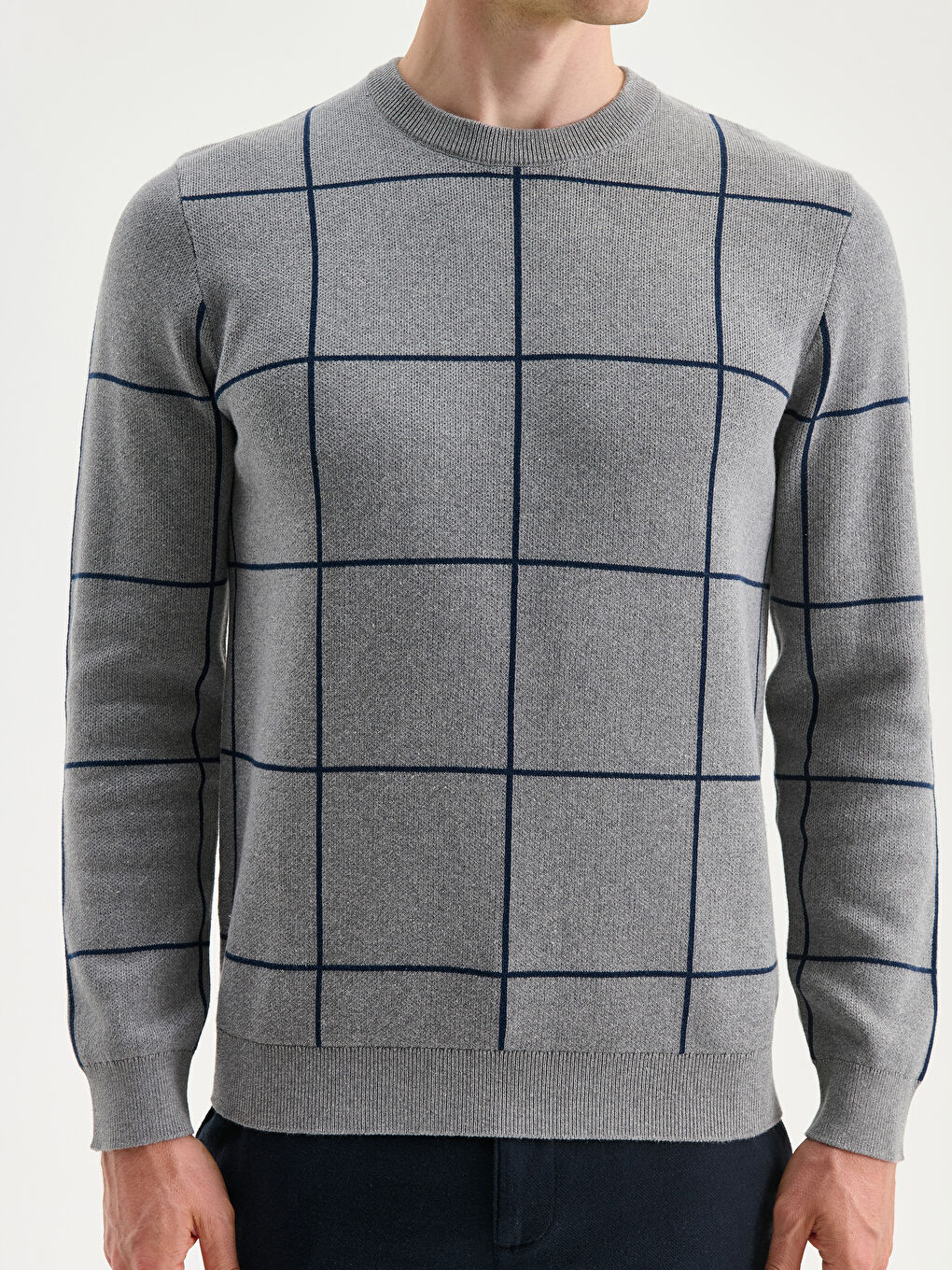 Ерлерге арналған ұзын жең дөңгелек жағалы жемпір-2