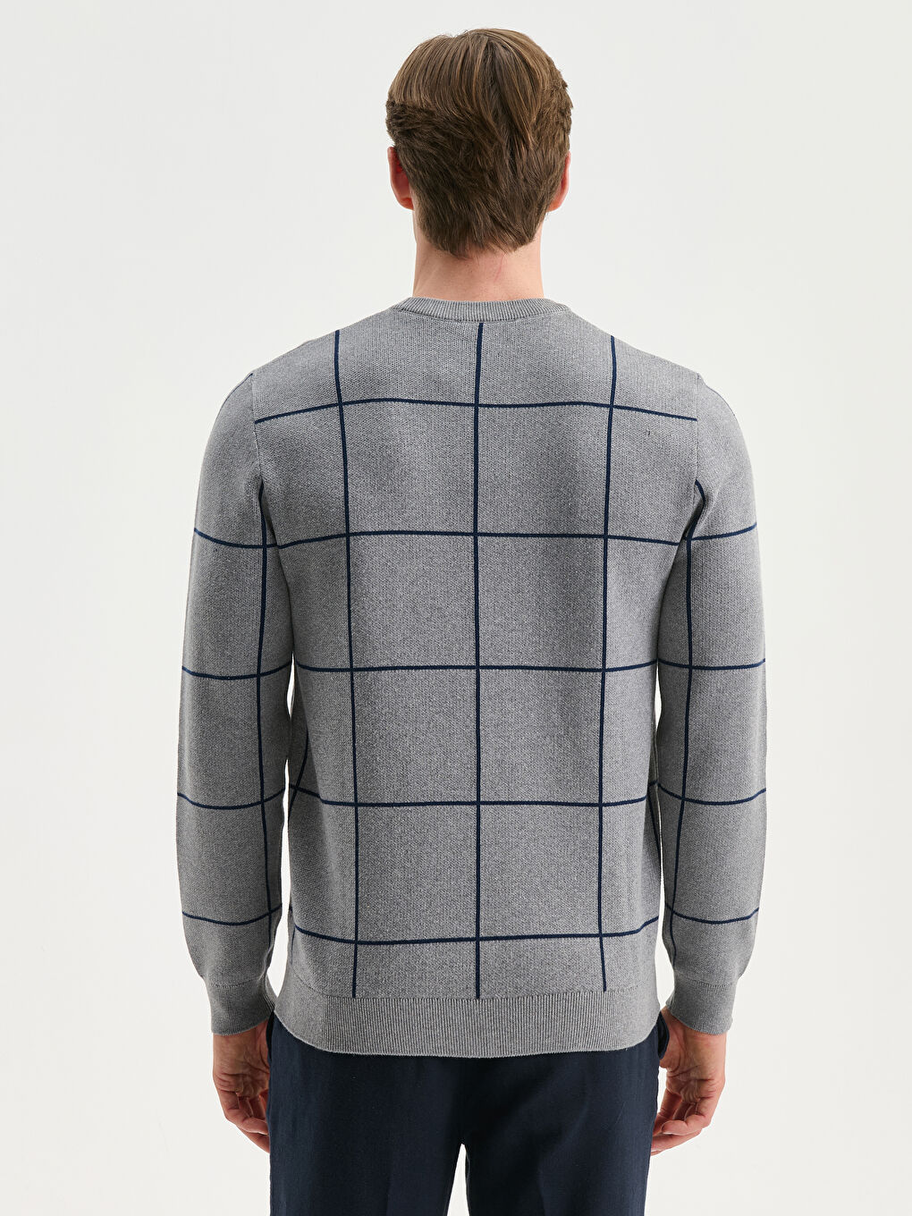 Ерлерге арналған ұзын жең дөңгелек жағалы жемпір-3