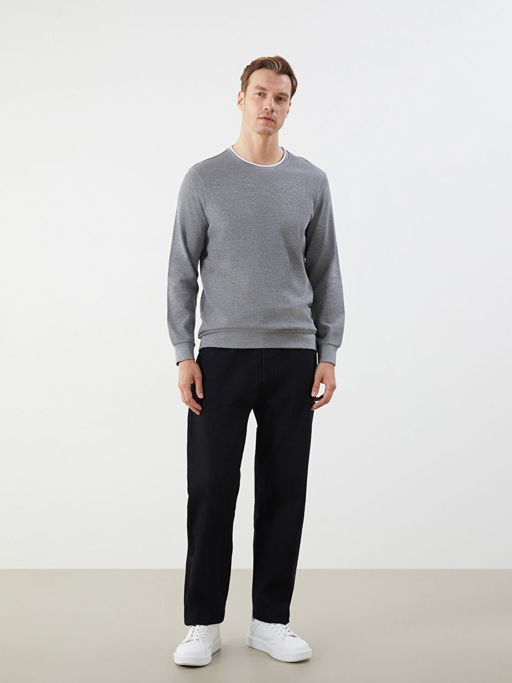 Gri Bisiklet Yaka Erkek Sweatshirt-4