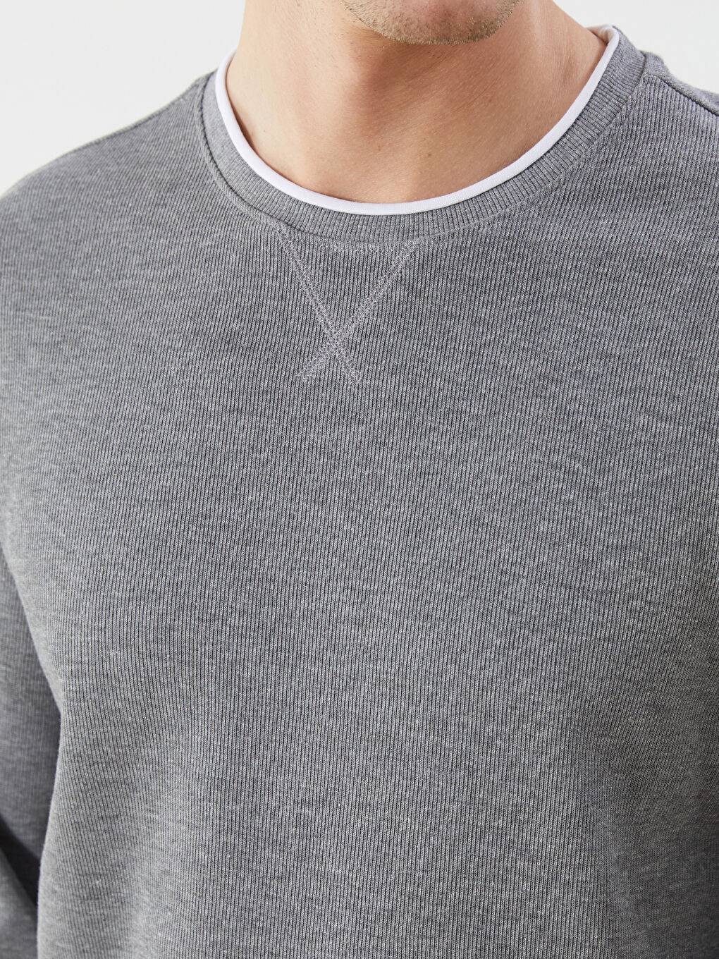 Gri Bisiklet Yaka Erkek Sweatshirt-7