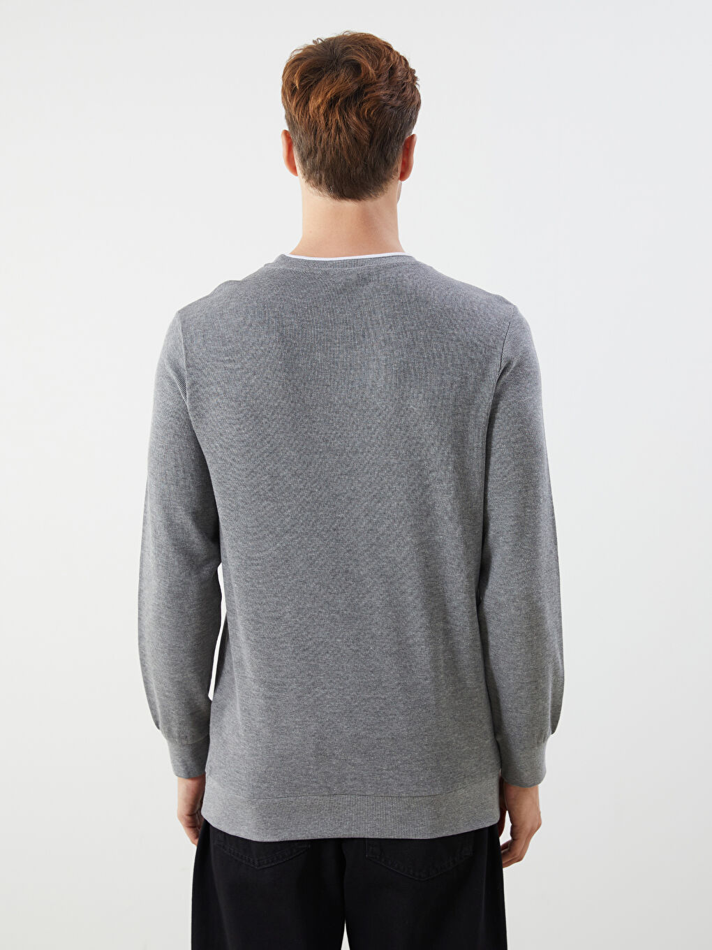 Gri Bisiklet Yaka Erkek Sweatshirt-10