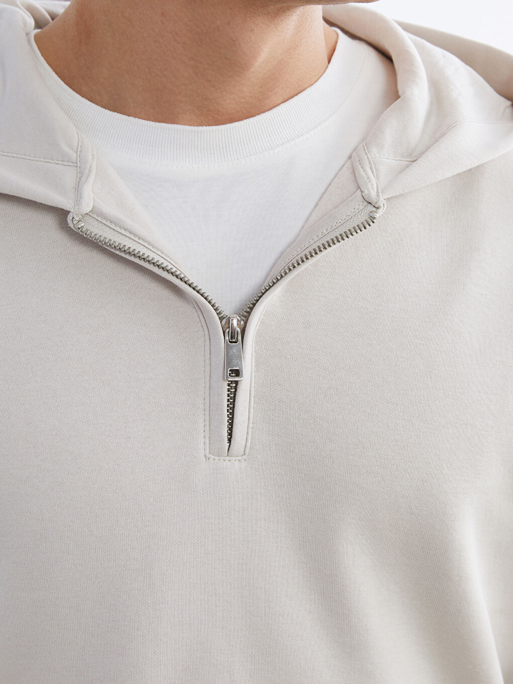 Bej Uzun Kollu Erkek Hoodie-2