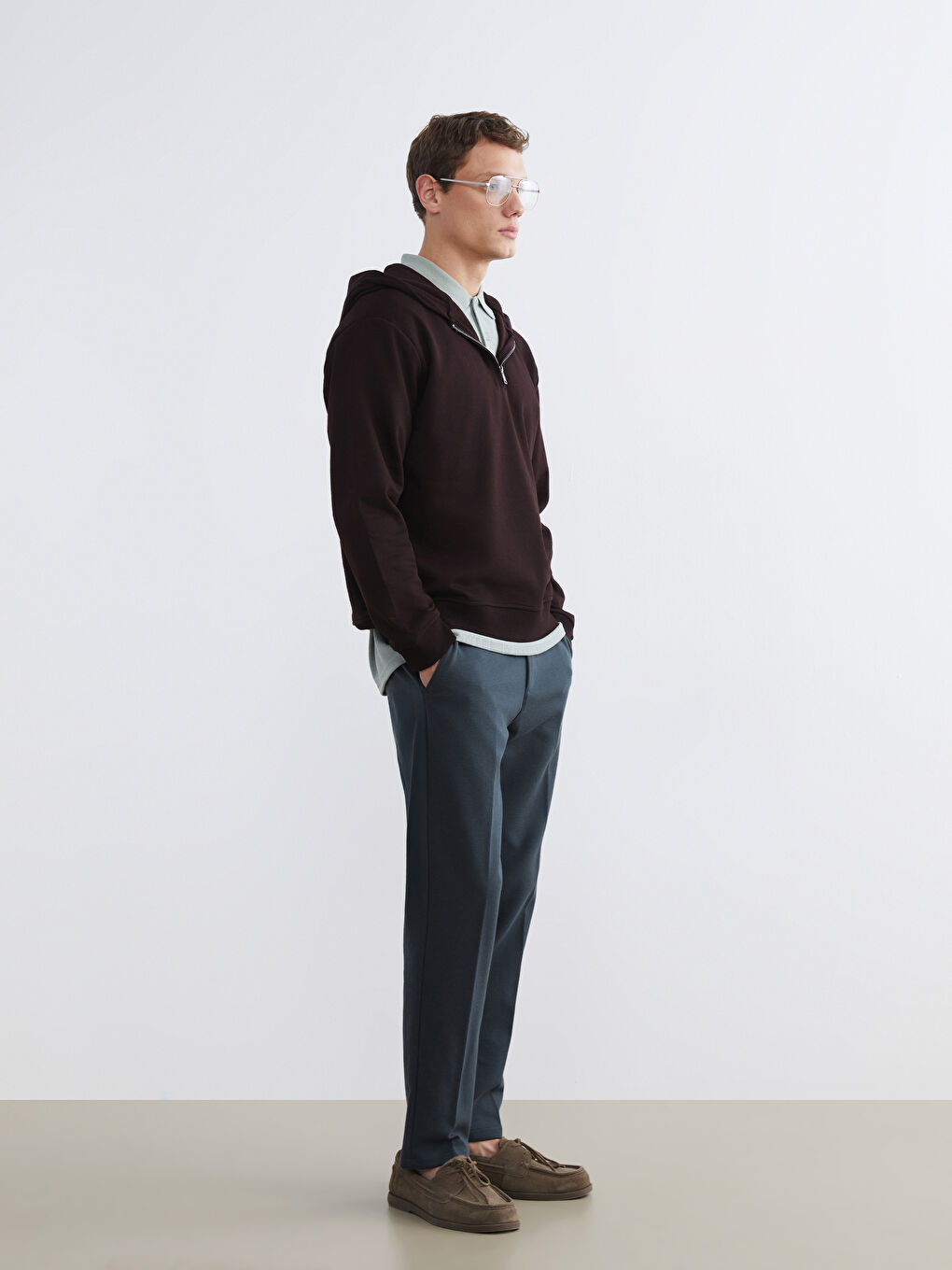 Kahverengi Uzun Kollu Erkek Hoodie-1