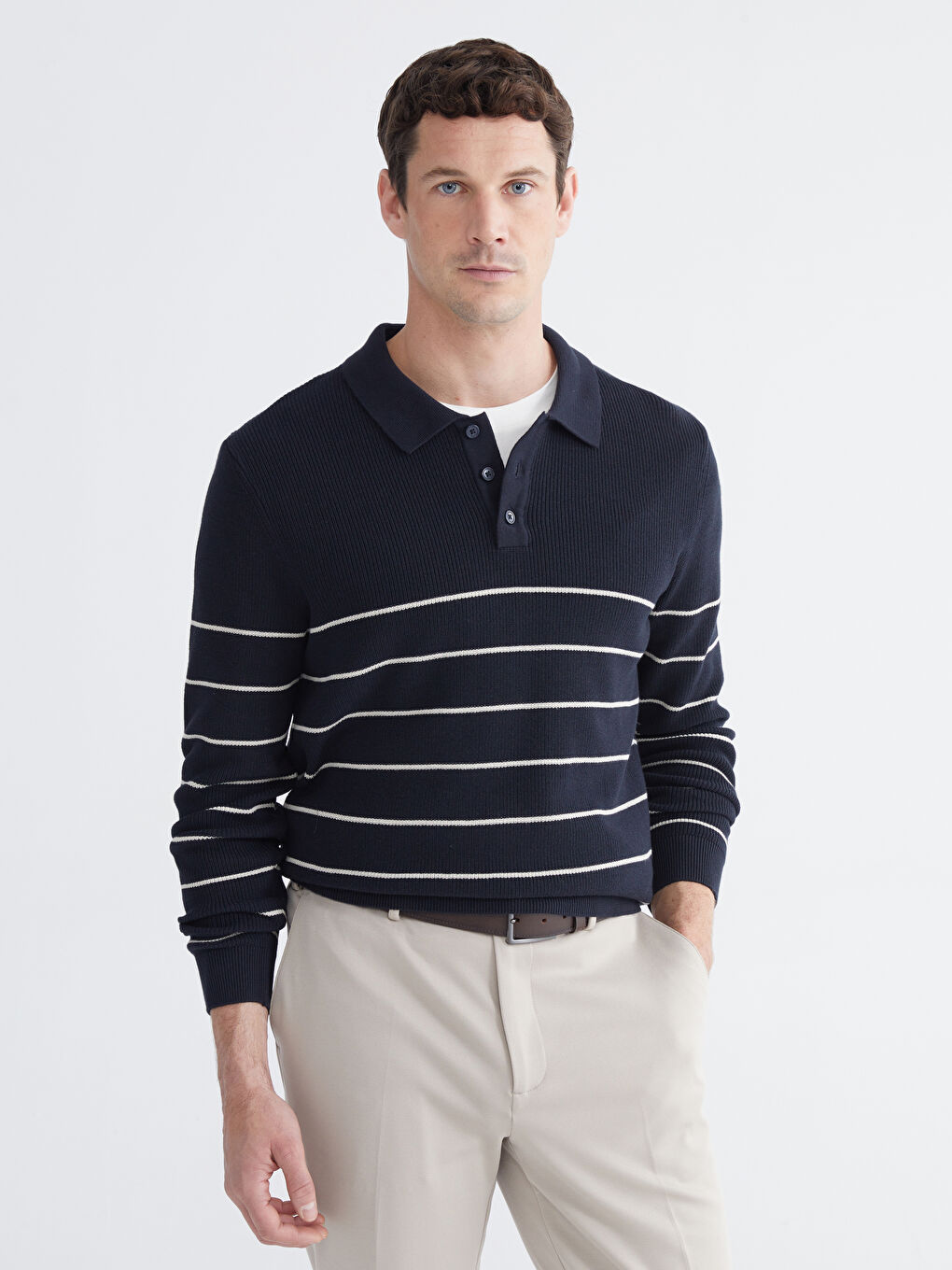 Polo Neck Striped Men's Knitwear Sweater