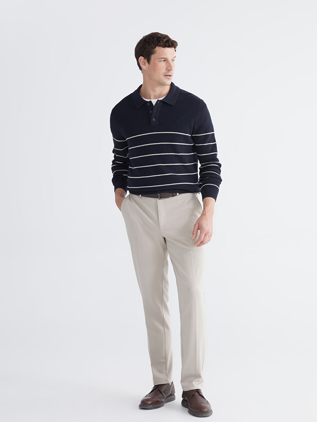 Polo Neck Striped Men's Knitwear Sweater-1
