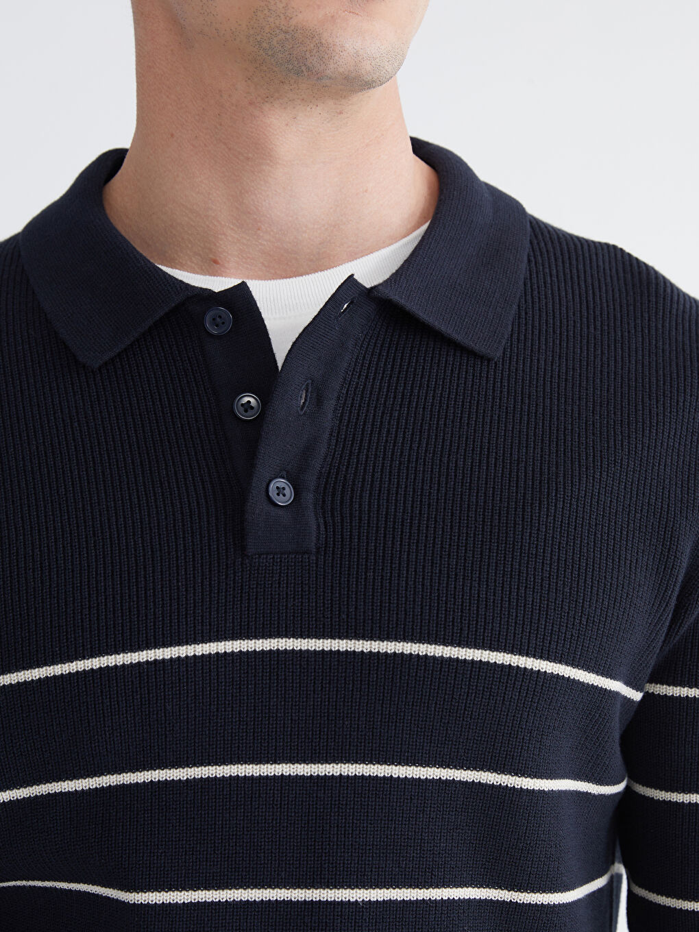 Polo Neck Striped Men's Knitwear Sweater-2