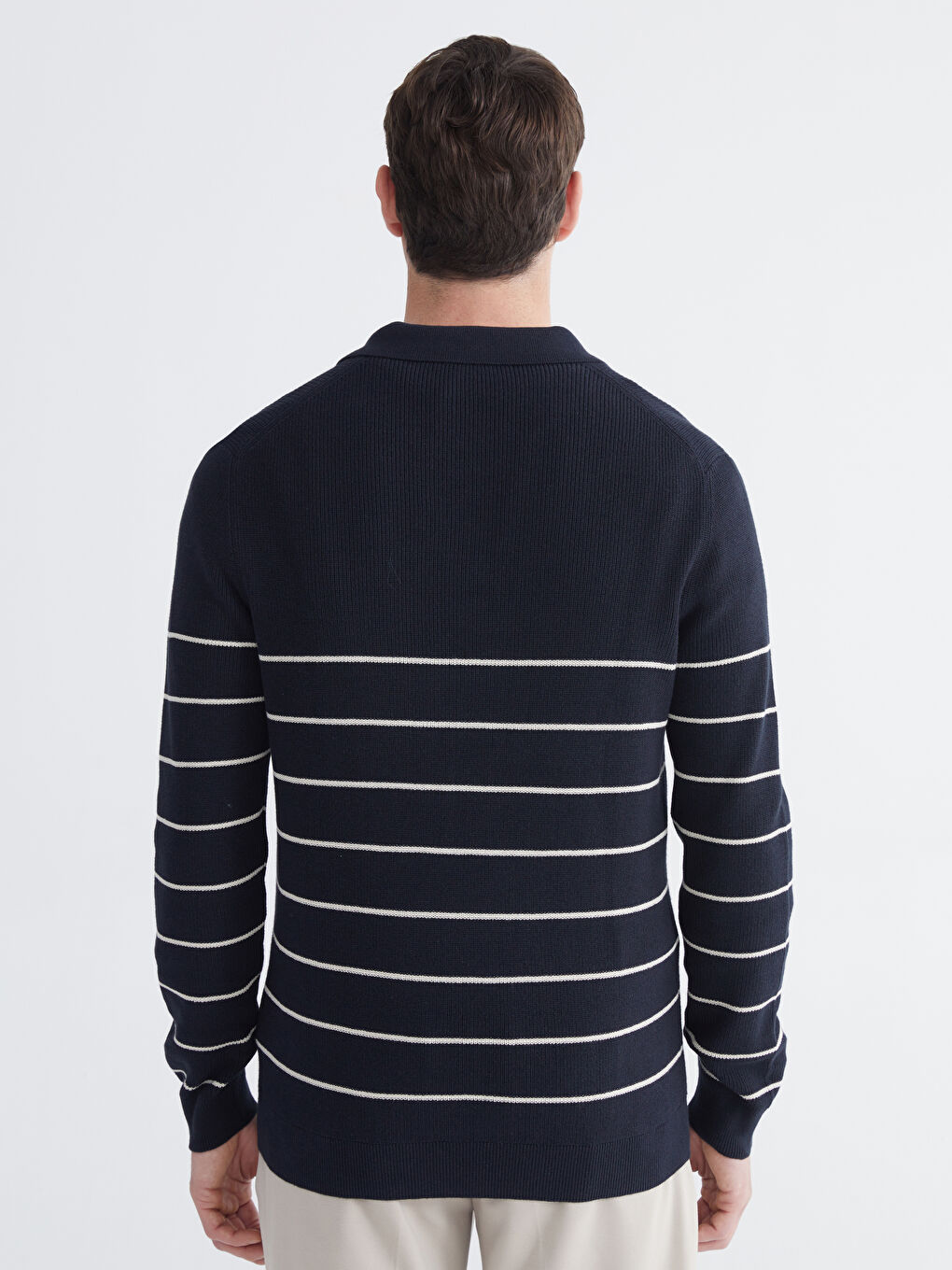 Polo Neck Striped Men's Knitwear Sweater-3