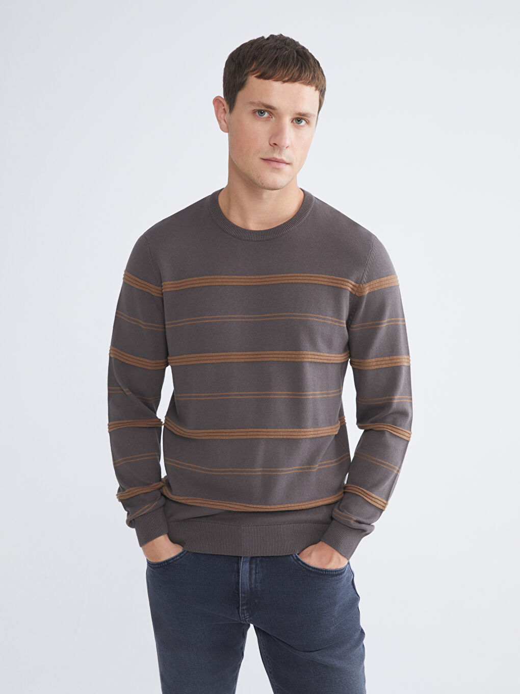 Crew Neck Striped Men's Knitwear Sweater