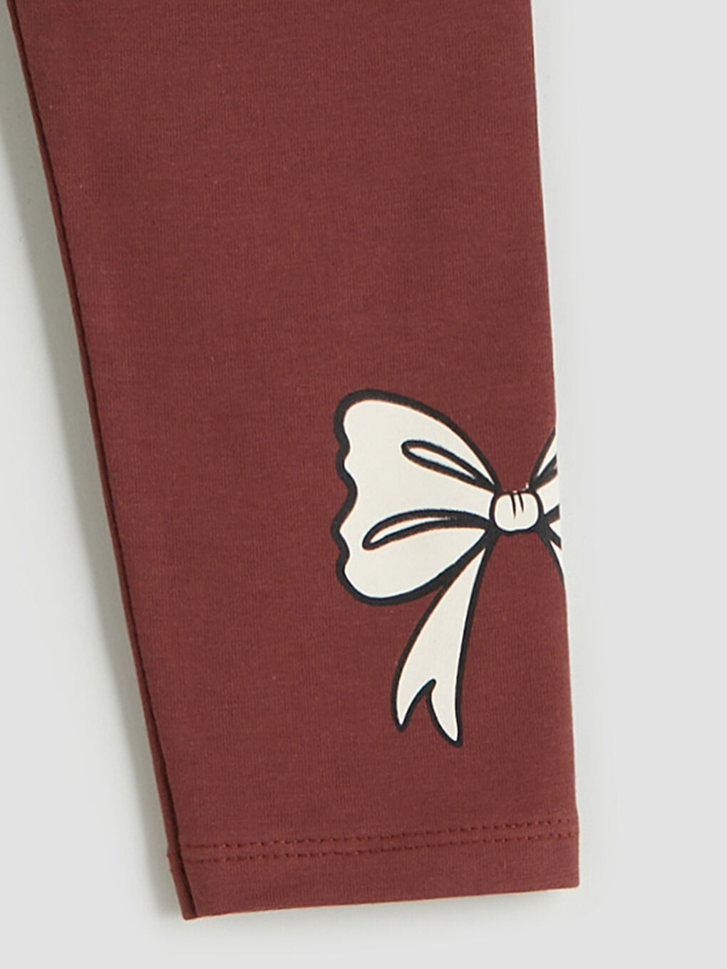 Kahverengi Beli Lastikli Fiyonk Baskılı Kız Çocuk Tayt-2