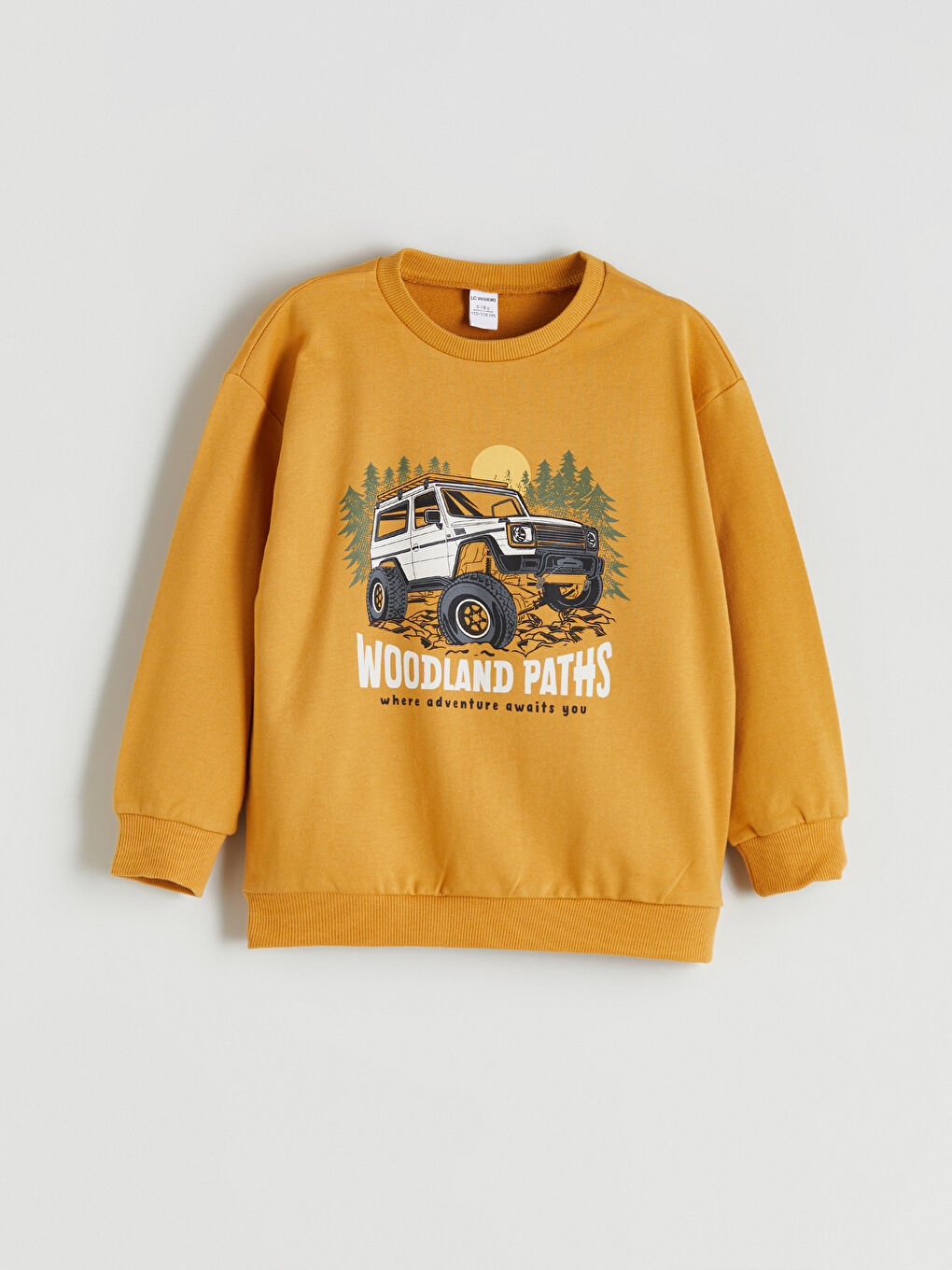 Sarı Bisiklet Yaka Araba Baskılı Erkek Çocuk Sweatshirt