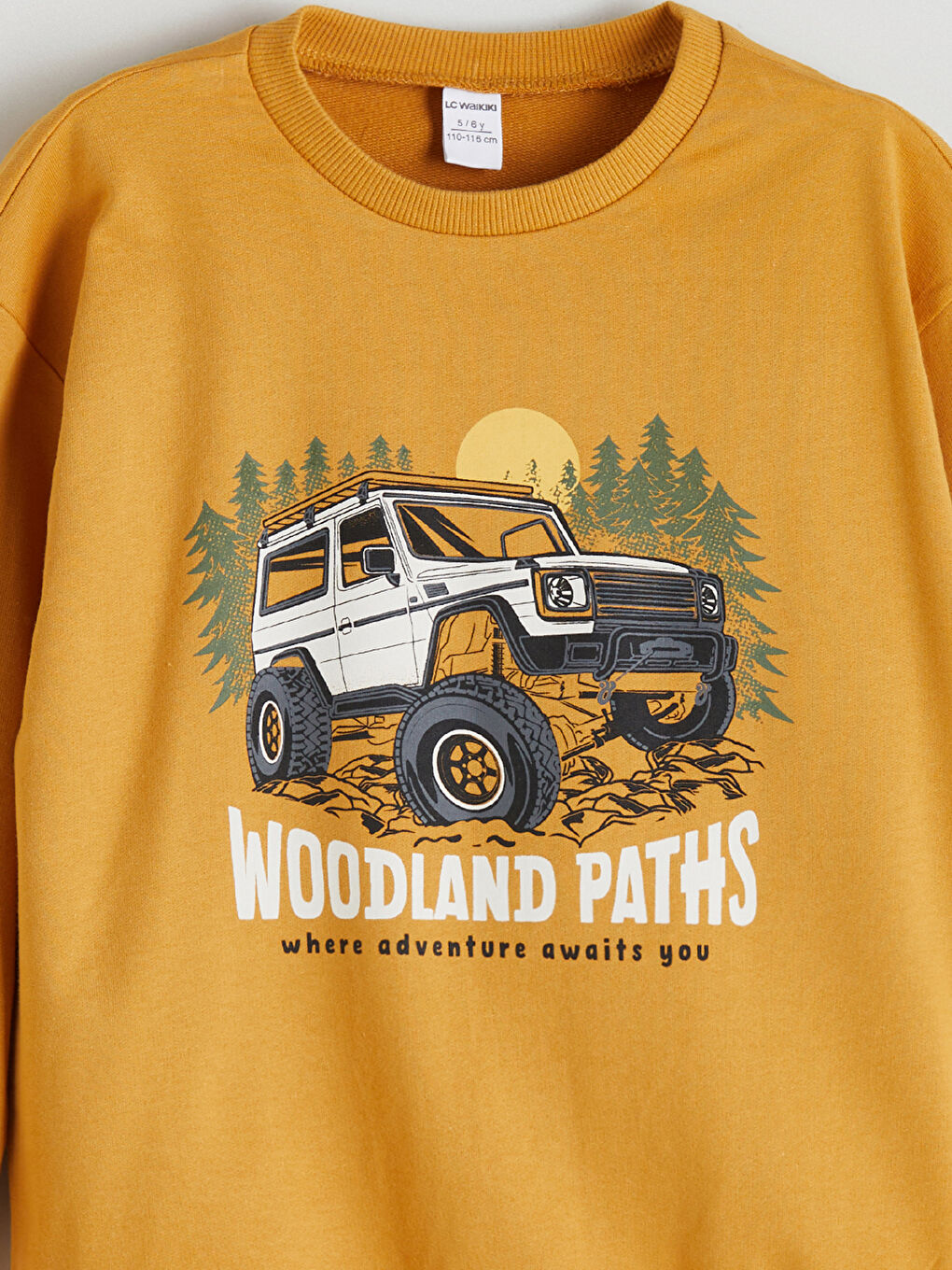 Sarı Bisiklet Yaka Araba Baskılı Erkek Çocuk Sweatshirt-1