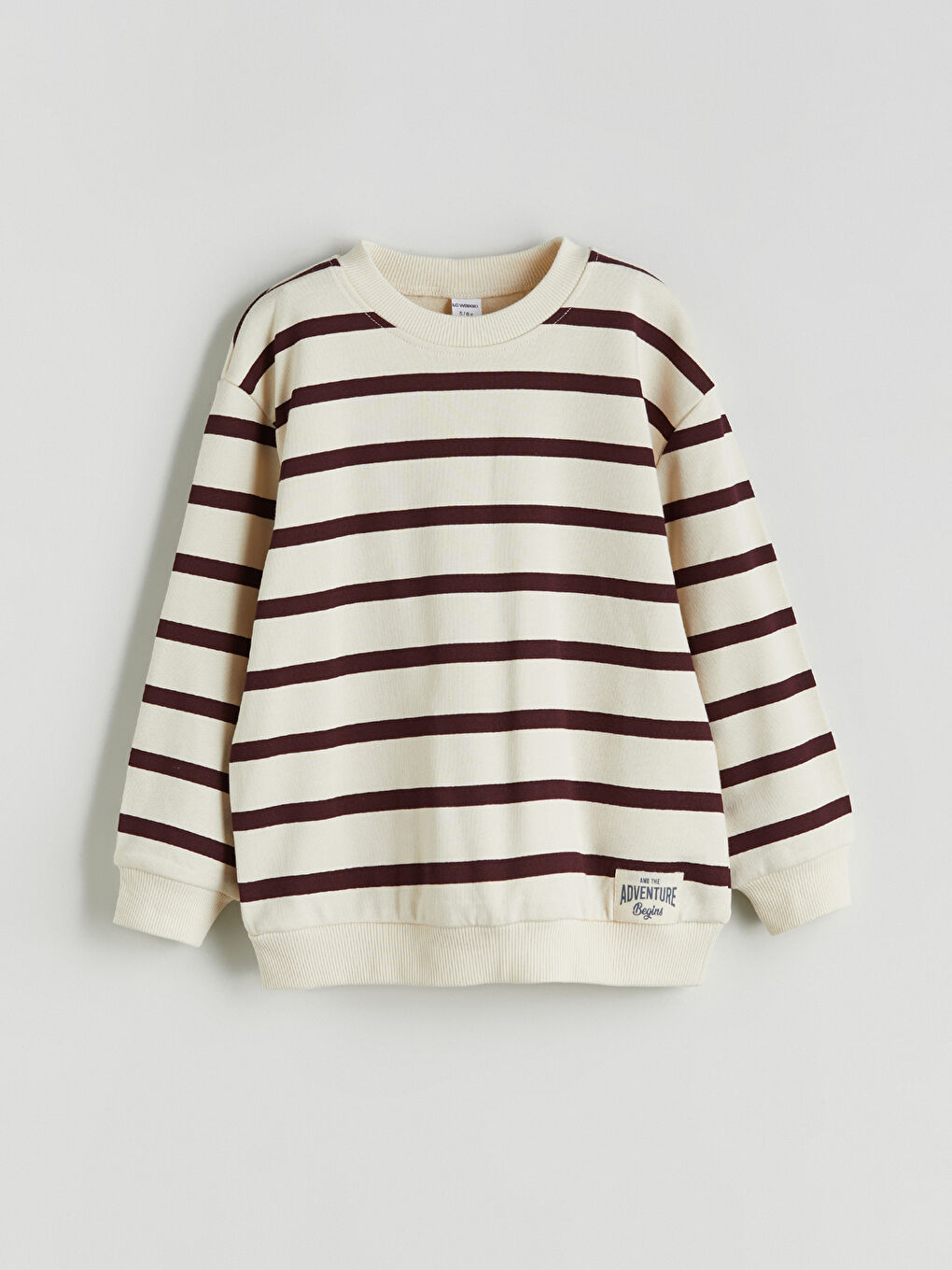 Bej Bisiklet Yaka Çizgili Erkek Çocuk Sweatshirt