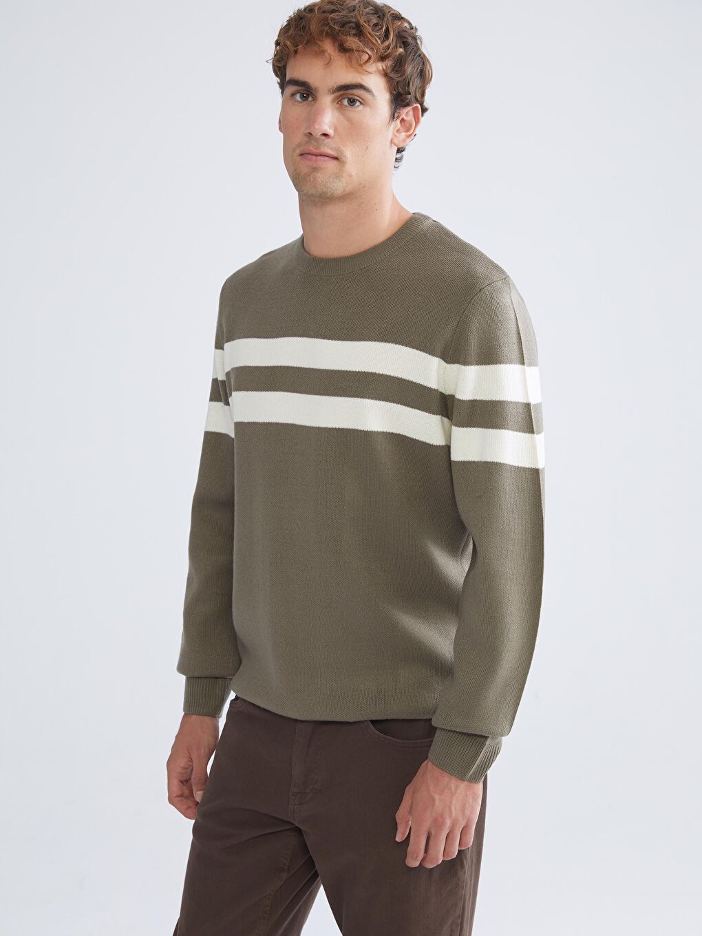 Crew Neck Striped Men's Knitwear Sweater