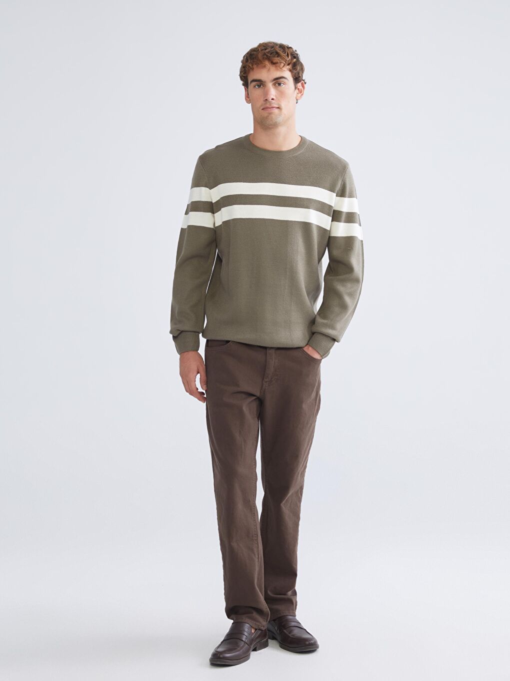 Crew Neck Striped Men's Knitwear Sweater-1