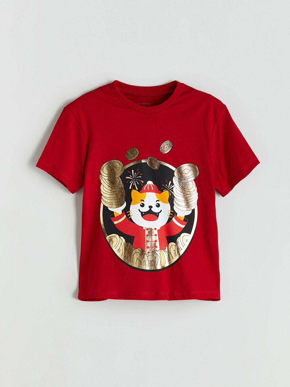 Kırmızı Bisiklet Yaka Baskılı Erkek Çocuk Tişört