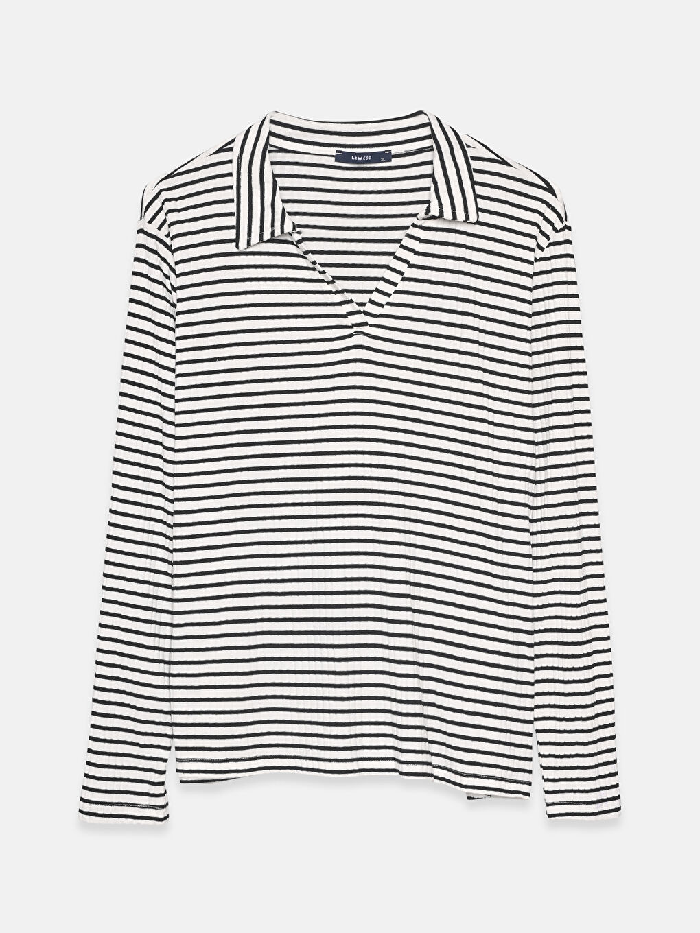 Polo Neck Striped Long Sleeve Women's T-Shirt