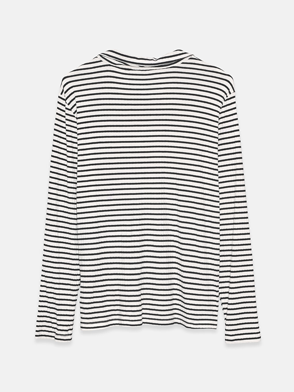 Polo Neck Striped Long Sleeve Women's T-Shirt-1