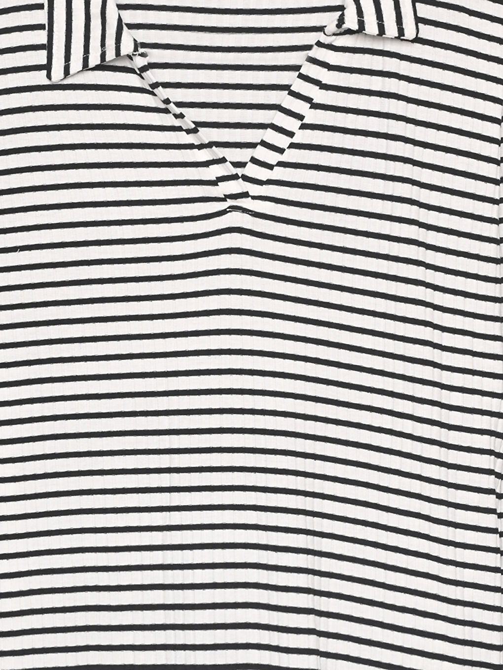 Polo Neck Striped Long Sleeve Women's T-Shirt-2