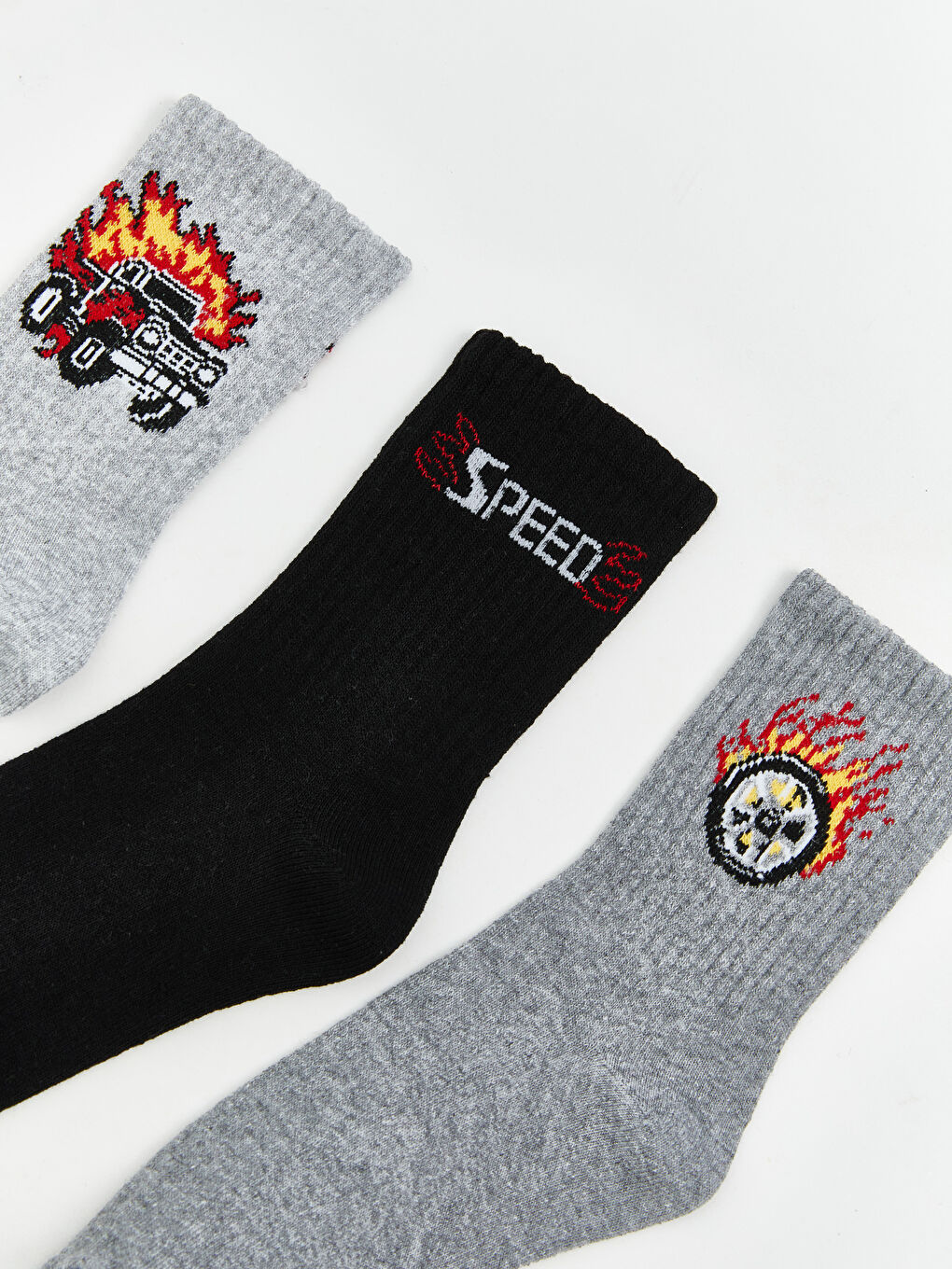 Gri Desenli Erkek Çocuk Soket Çorap 3'lü-1