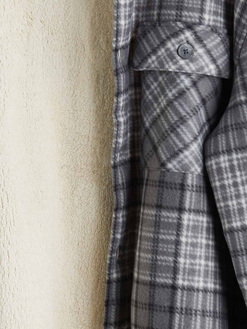 Gri Rahat Kalıp Ekose Polar Erkek Gömlek Ceket-6