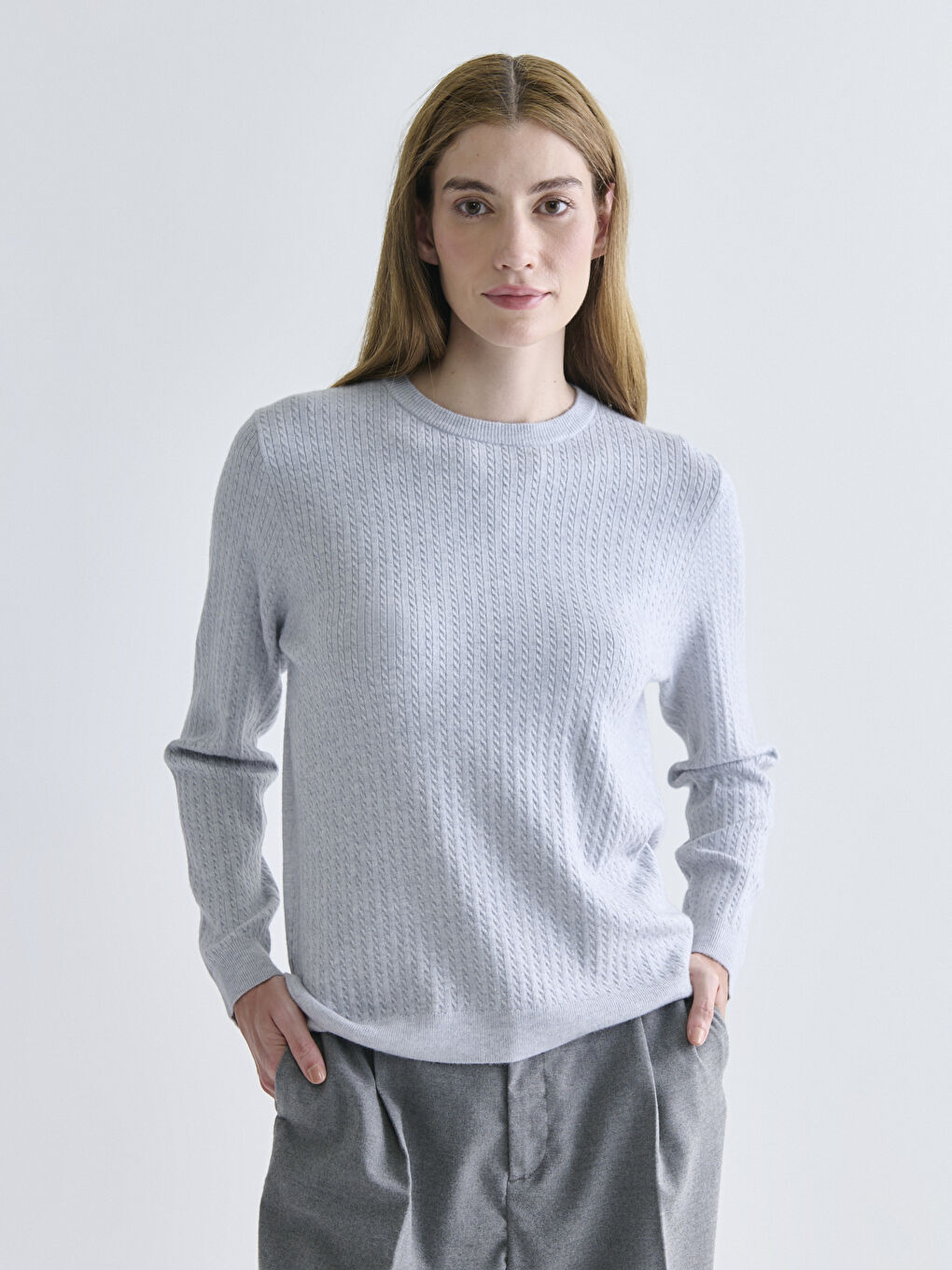 Crew Neck Self-Patterned Women's Knitwear Sweater