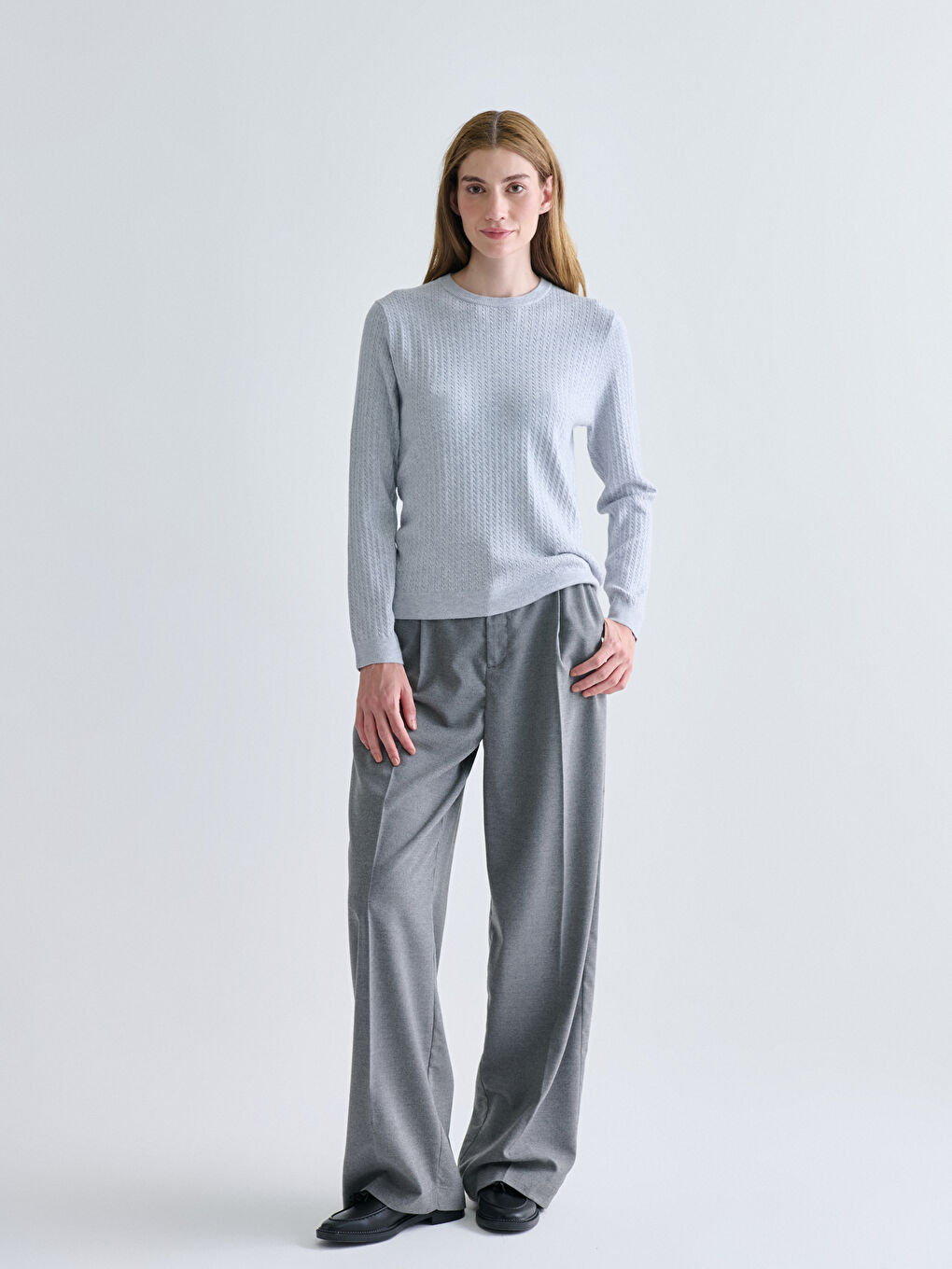 Crew Neck Self-Patterned Women's Knitwear Sweater-1