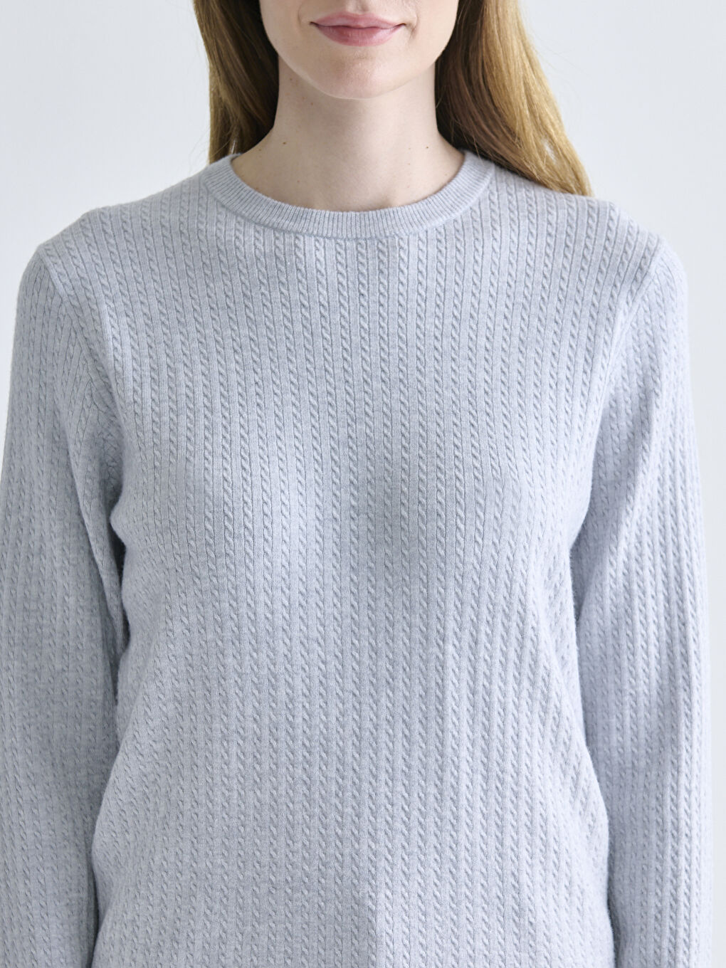 Crew Neck Self-Patterned Women's Knitwear Sweater-2