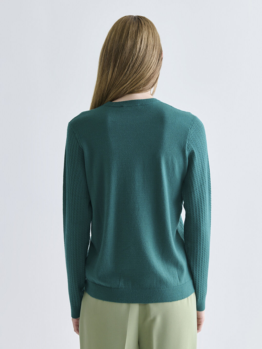 Crew Neck Self-Patterned Women's Knitwear Sweater-3