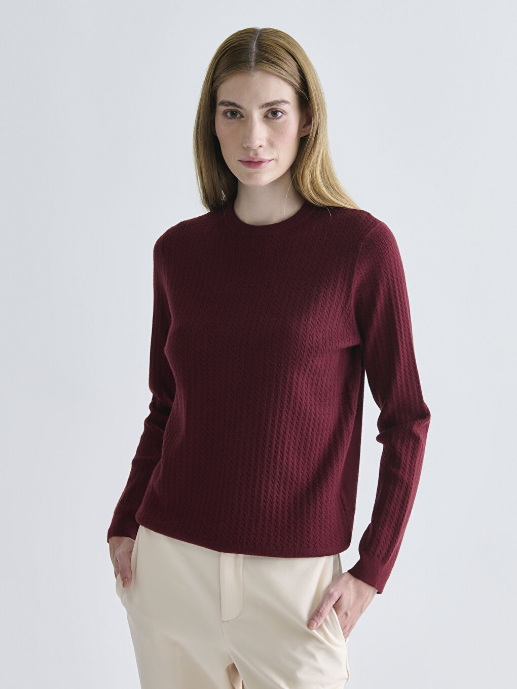 Crew Neck Self-Patterned Women's Knitwear Sweater
