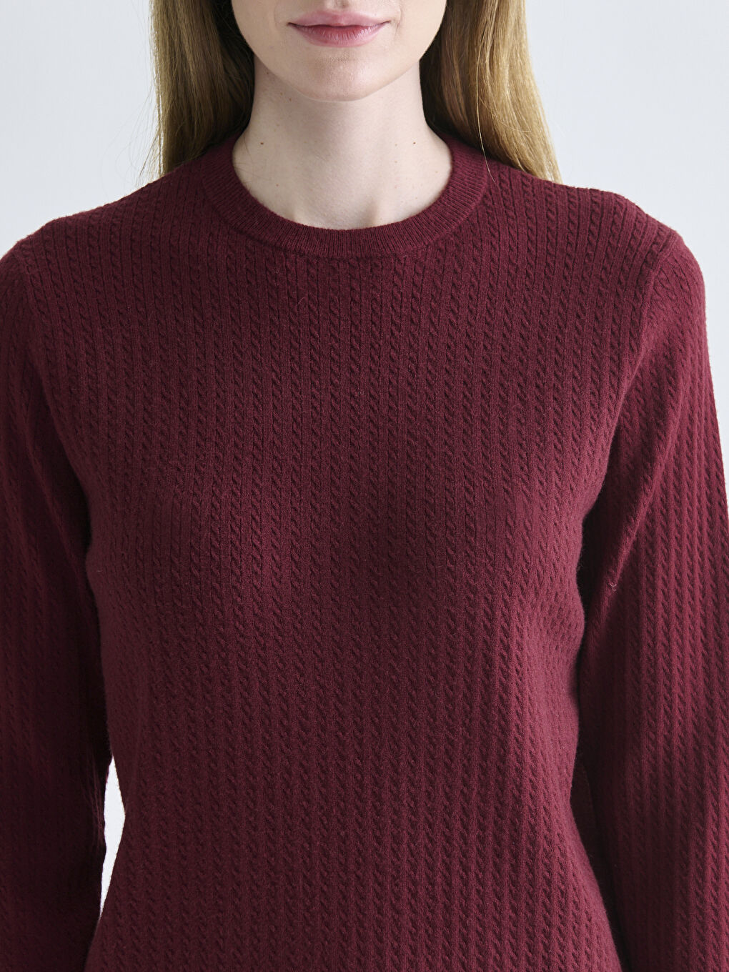 Crew Neck Self-Patterned Women's Knitwear Sweater-2