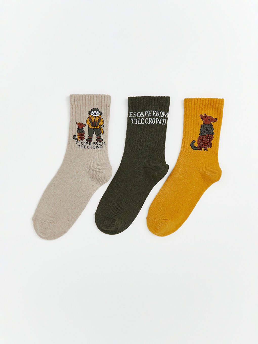 Bej Desenli Erkek Çocuk Soket Çorap 3'lü