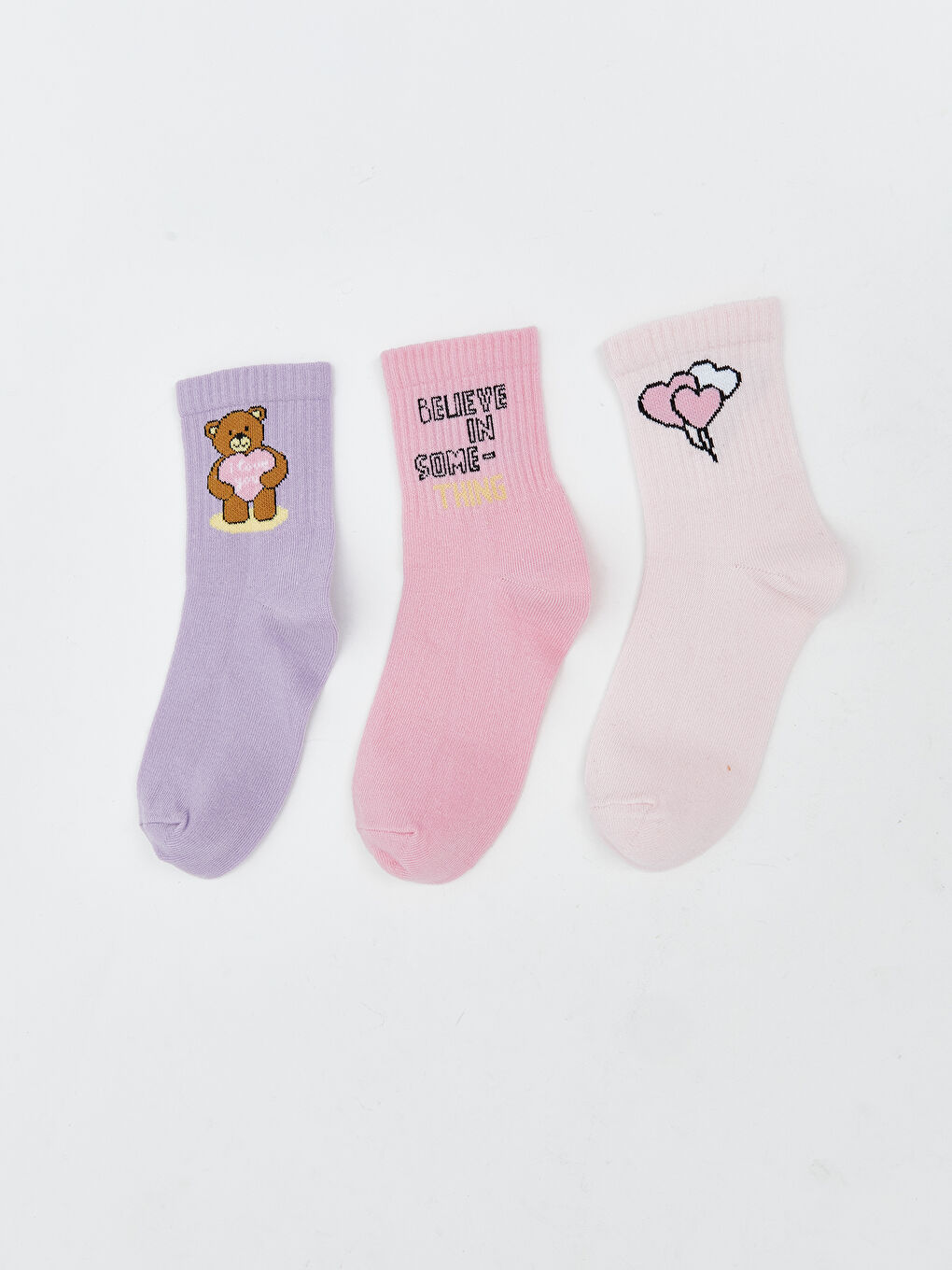 Lila Desenli Kız Çocuk Soket Çorap 3'lü