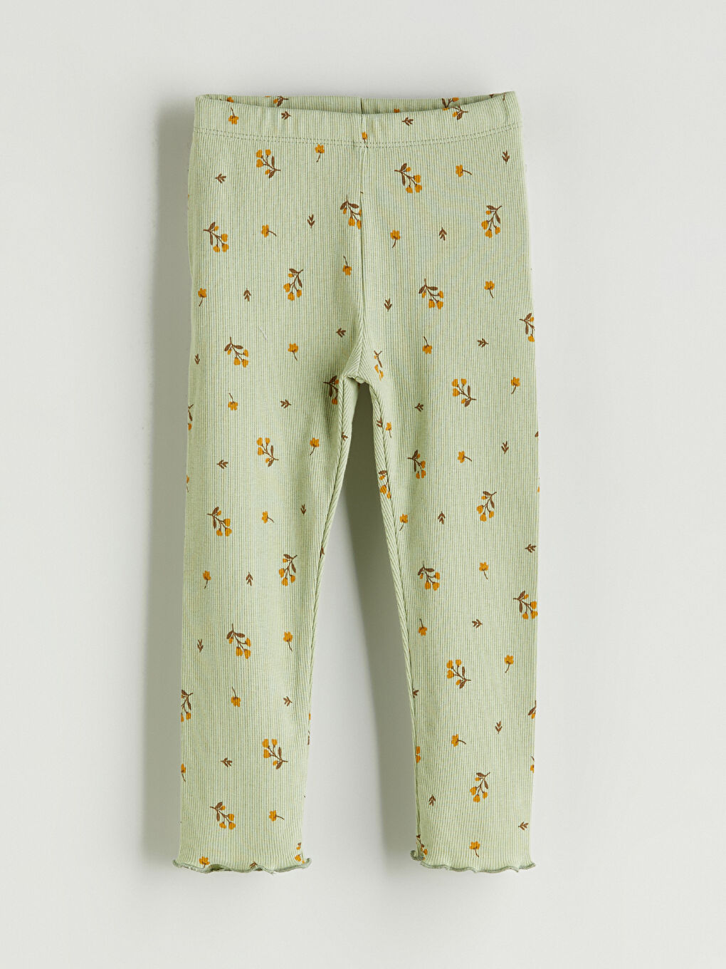 Yeşil Beli Lastikli Çiçekli Kız Çocuk Tayt