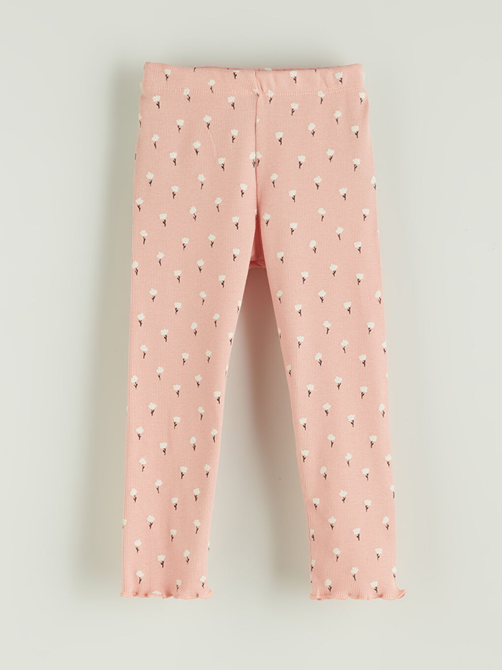 Pembe Beli Lastikli Çiçekli Kız Çocuk Tayt